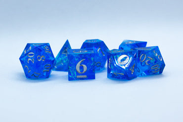 Water Sharp Resin 7-Dice RPG DND Set (w/Silver Numbers) B-Grade (Online Only)