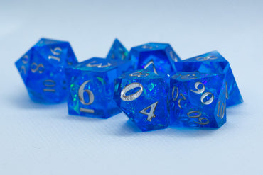 Water Sharp Resin 7-Dice RPG DND Set (w/Silver Numbers) B-Grade (Online Only)