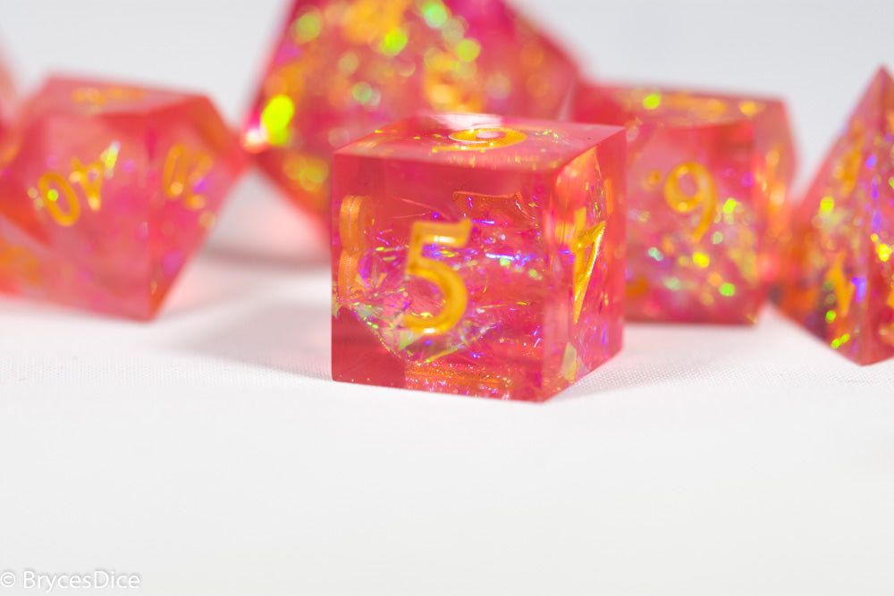 Red Dragon Fruit Forged in Frost Dice Set (Resin Dice) Sharp Edge Dice (Online Only)
