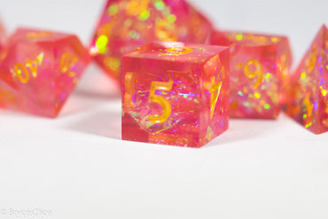 Red Dragon Fruit Forged in Frost Dice Set (Resin Dice) Sharp Edge Dice (Online Only)