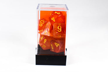 Chessex Polyhedral 7 Die Ghostly Glow Red w/ Yellow Numbers Set Of 7 Dice CHX 27523 (Online Only)