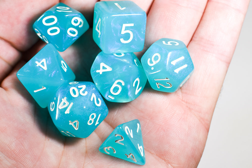 Peacock Blue Moonstone 7-Dice Set (Online Only)