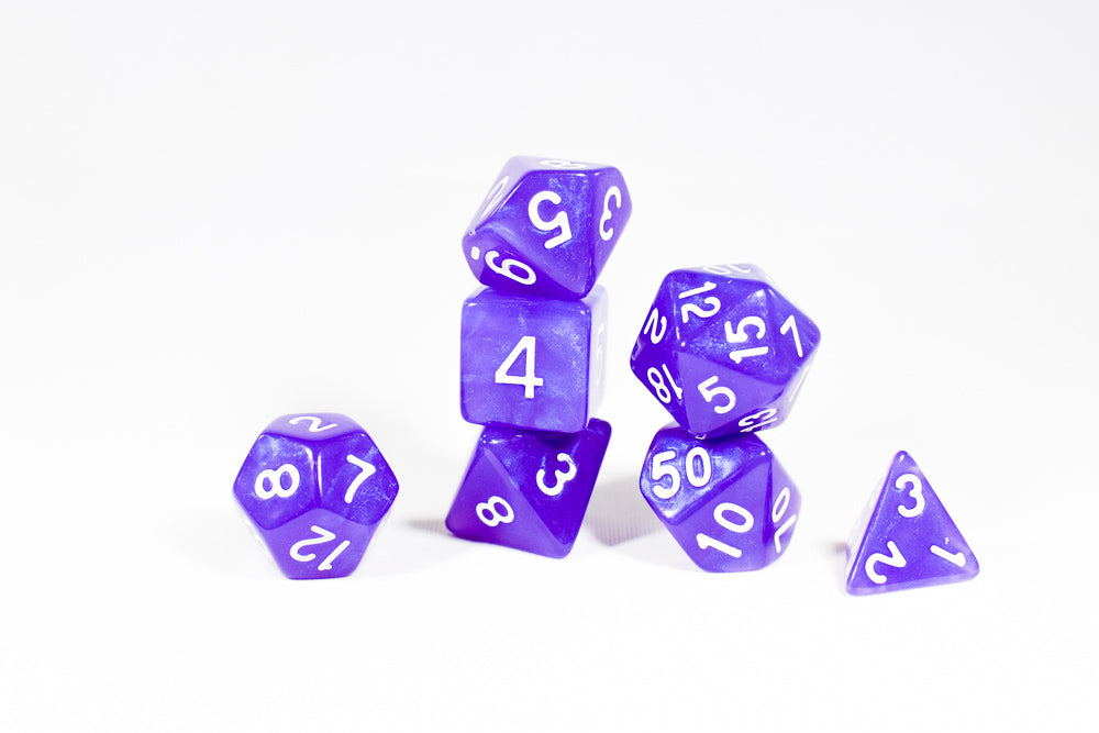 Purple Pearl Moonstone Dice Set (Online Only)
