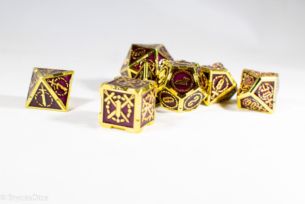 Gold (Deep Maroon Inlay) Sword Strengthened Metal 7-Dice Set (Online Only)