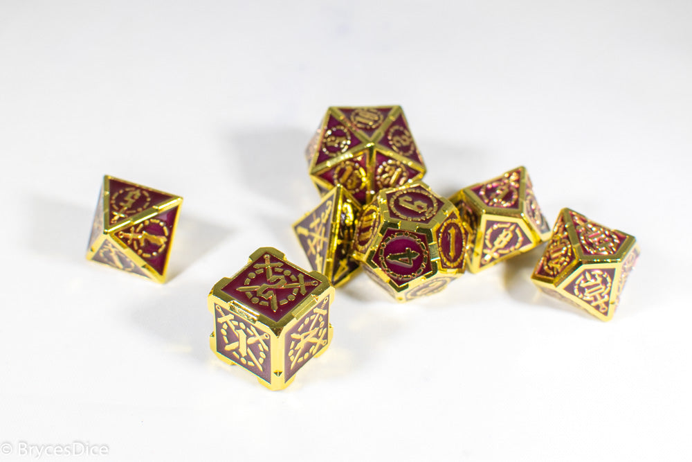 Gold (Deep Maroon Inlay) Sword Strengthened Metal 7-Dice Set (Online Only)