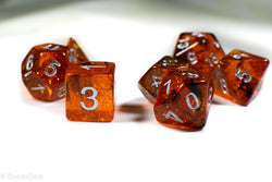 Orange w/ Black Swirl and Silver Ink 7-Dice Set DND RPG (Online Only)