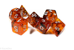 Orange w/ Black Swirl and Silver Ink 7-Dice Set DND RPG (Online Only)