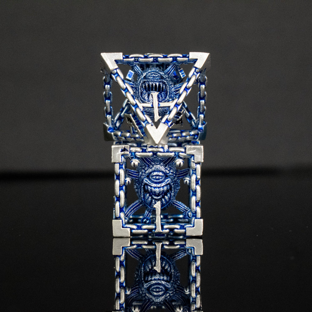 Beholder's Gates Hollow Metal Dice Set - Blue and Silver (ONLINE ORDER ONLY)