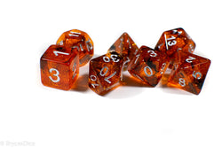 Orange w/ Black Swirl and Silver Ink 7-Dice Set DND RPG (Online Only)