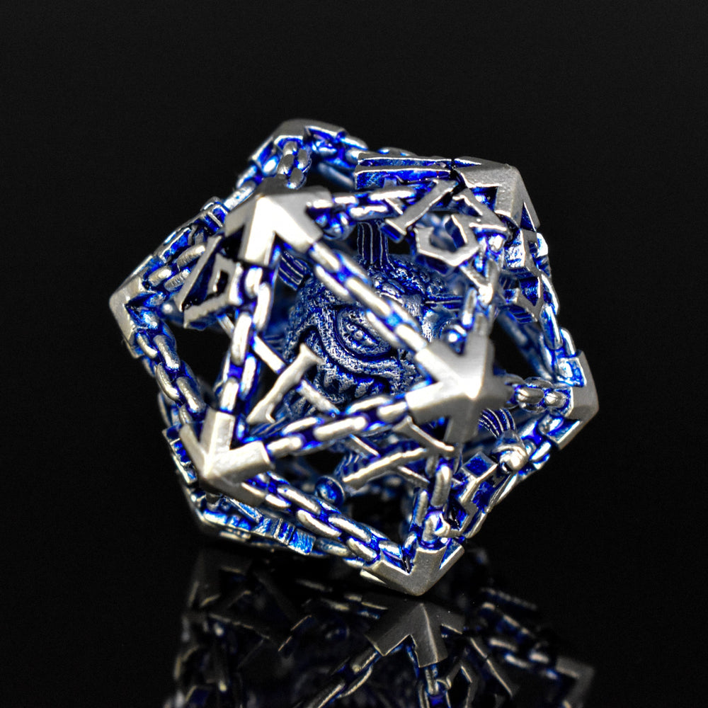 Beholder's Gates Hollow Metal Dice Set - Blue and Silver (ONLINE ORDER ONLY)