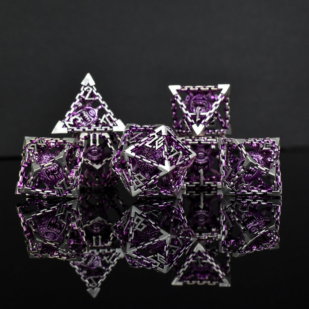 Beholder's Gates Hollow Metal Dice Set - Purple and Silver (ONLINE ORDER ONLY)