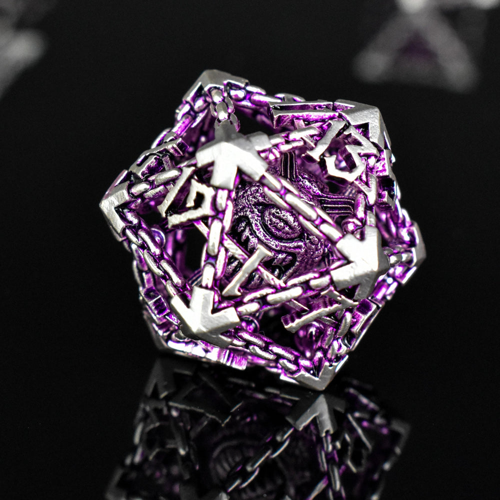 Beholder's Gates Hollow Metal Dice Set - Purple and Silver (ONLINE ORDER ONLY)