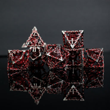 Beholder's Gates Hollow Metal Dice Set - Bloodied Silver (ONLINE ORDER ONLY)