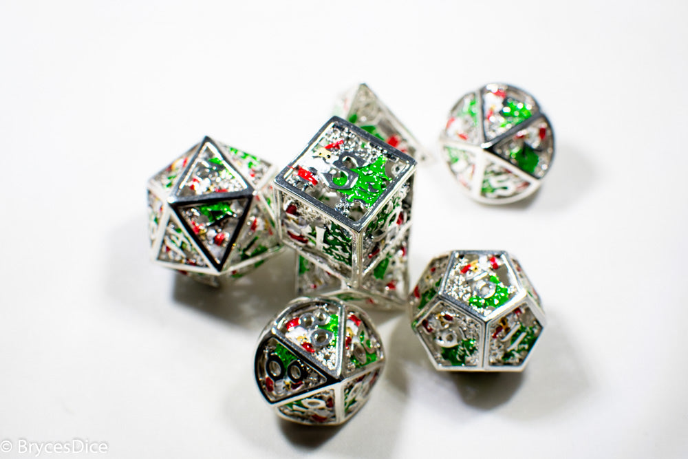 Metal Winter Holliday Santa 7-Dice Set (silver) (Online Only)