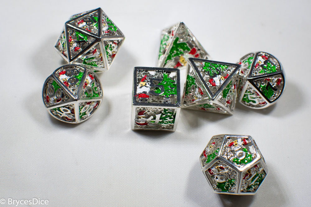 Metal Winter Holliday Santa 7-Dice Set (silver) (Online Only)