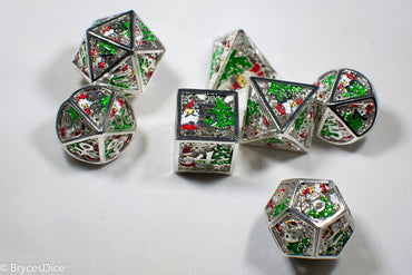 Metal Winter Holliday Santa 7-Dice Set (silver) (Online Only)