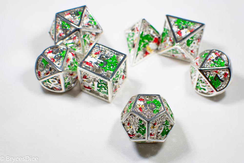 Metal Winter Holliday Santa 7-Dice Set (silver) (Online Only)