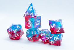 Infected Sharp Edge Resin 7-Dice Dice (Blue Red w/ White Numbers) (Online Only)