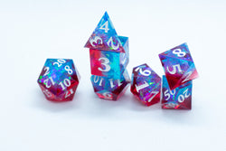Infected Sharp Edge Resin 7-Dice Dice (Blue Red w/ White Numbers) (Online Only)