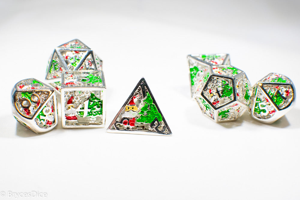 Metal Winter Holliday Santa 7-Dice Set (silver) (Online Only)