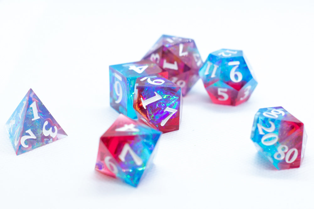 Infected Sharp Edge Resin 7-Dice Dice (Blue Red w/ White Numbers) (Online Only)