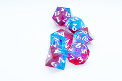 Infected Sharp Edge Resin 7-Dice Dice (Blue Red w/ White Numbers) (Online Only)
