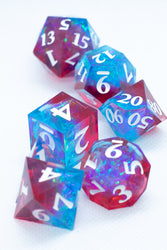 Infected Sharp Edge Resin 7-Dice Dice (Blue Red w/ White Numbers) (Online Only)