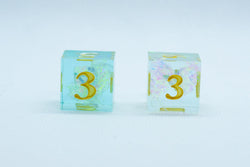 Sea-Foam Sharp Edge Resin 7-Dice Dice (Soft Blue w/ Gold Numbers) (Online Only)