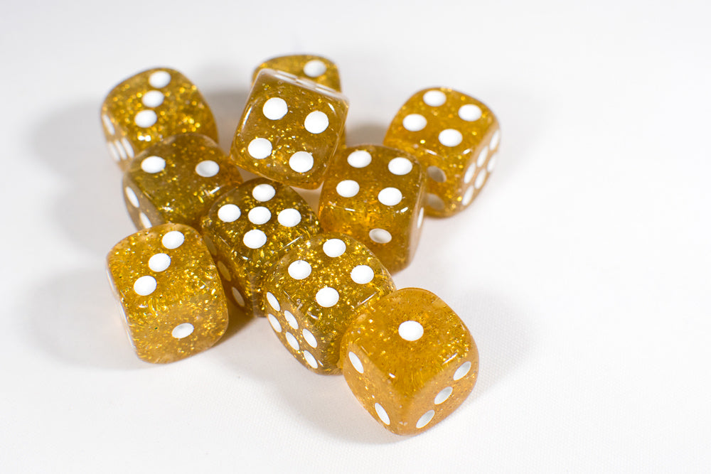 Gold with Glitter D6 16mm Pipped Dice (sold by the piece) D6 Dice (Online Only)