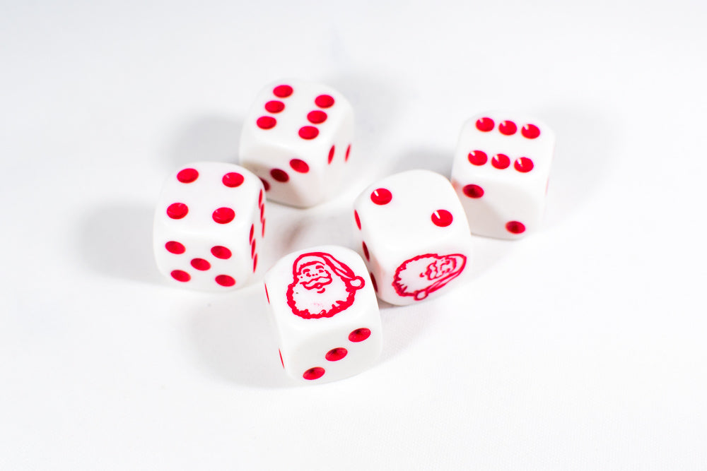 D6 16mm Santa dice Die White with Red Pips RPG Christmas (sold per piece) (Online Only)