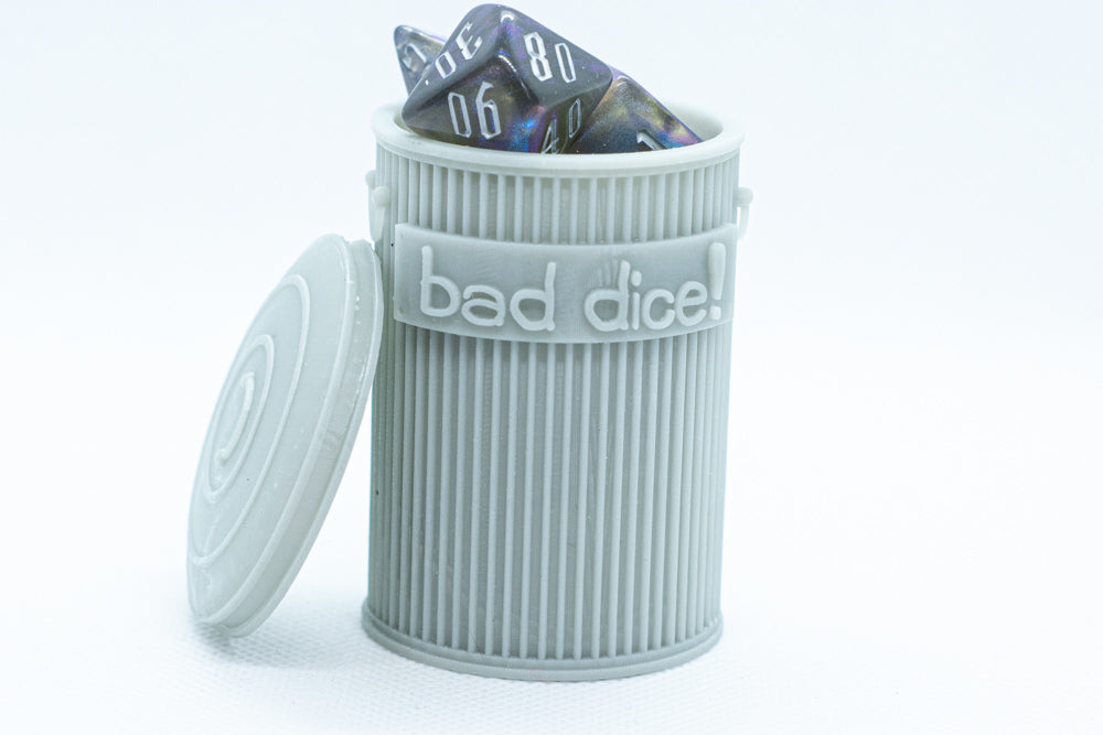 Trash Can Dice Jail: 3d Printed Grey Trash Can for Bad Dice D&D Dice Accessory (Online Only)