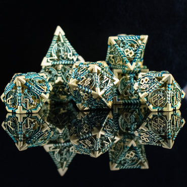 Dragonguard Hollow Metal Dice Set - Azure and Gold (ONLINE ORDER ONLY)