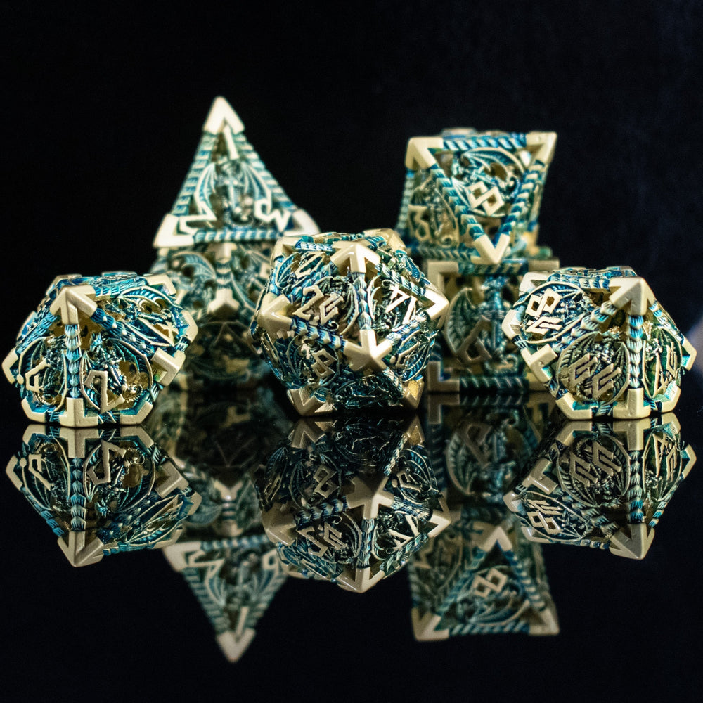 Dragonguard Hollow Metal Dice Set - Azure and Gold (ONLINE ORDER ONLY)