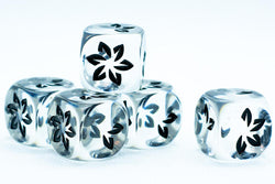 10-Pack Clear w/Black Falling Petals Dice 16mm D6 Flower Dice (Online Only)