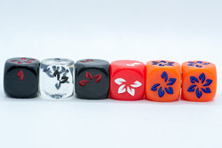 Clear w/Black Falling Petals Dice 16mm D6 Flower Dice (sold per die) (Online Only)