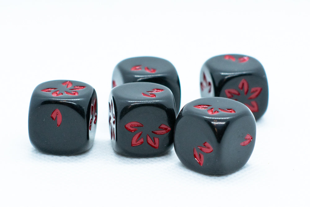 Black w/Red Falling Petals Dice 16mm D6 Flower Dice (sold per die) (Online Only)