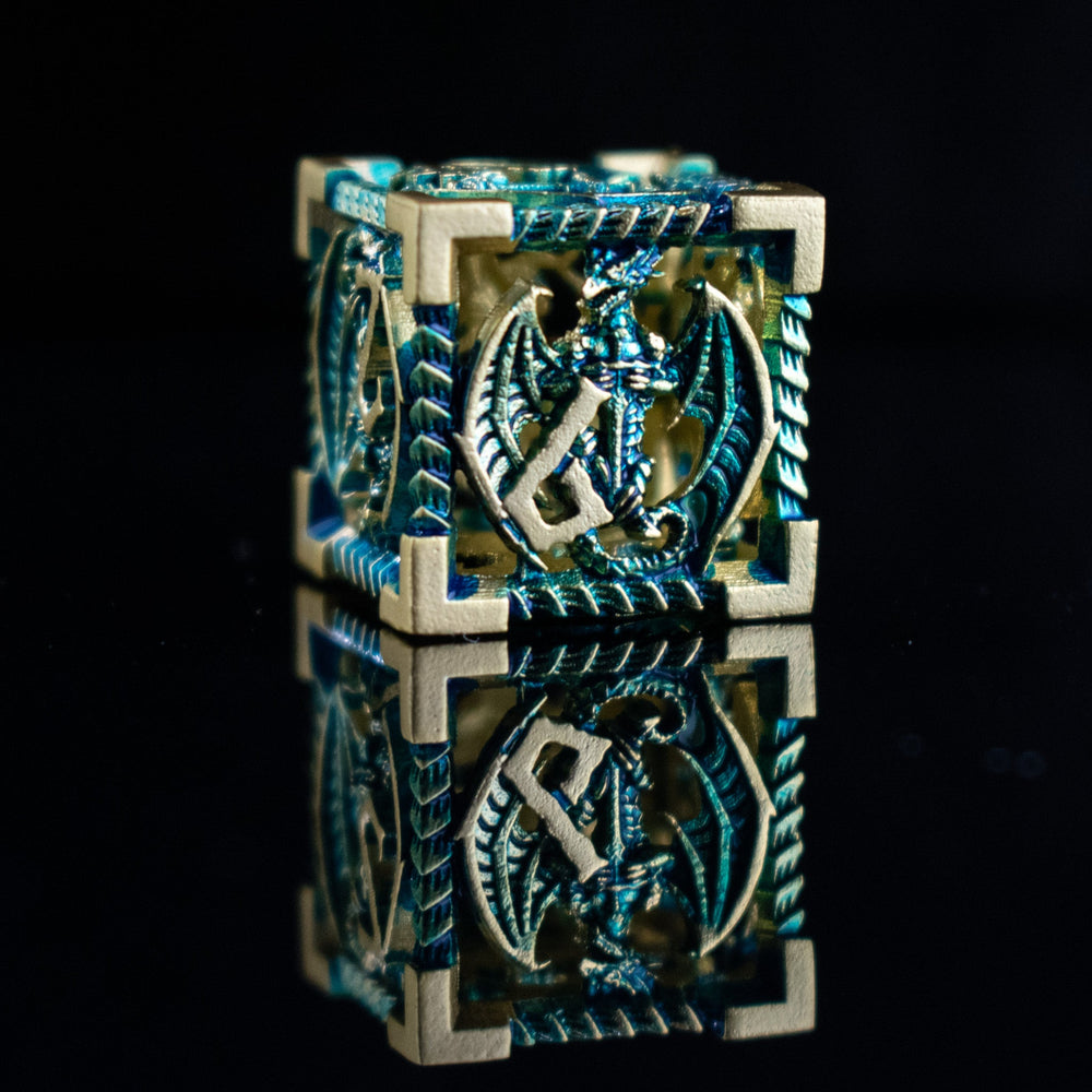 Dragonguard Hollow Metal Dice Set - Azure and Gold (ONLINE ORDER ONLY)