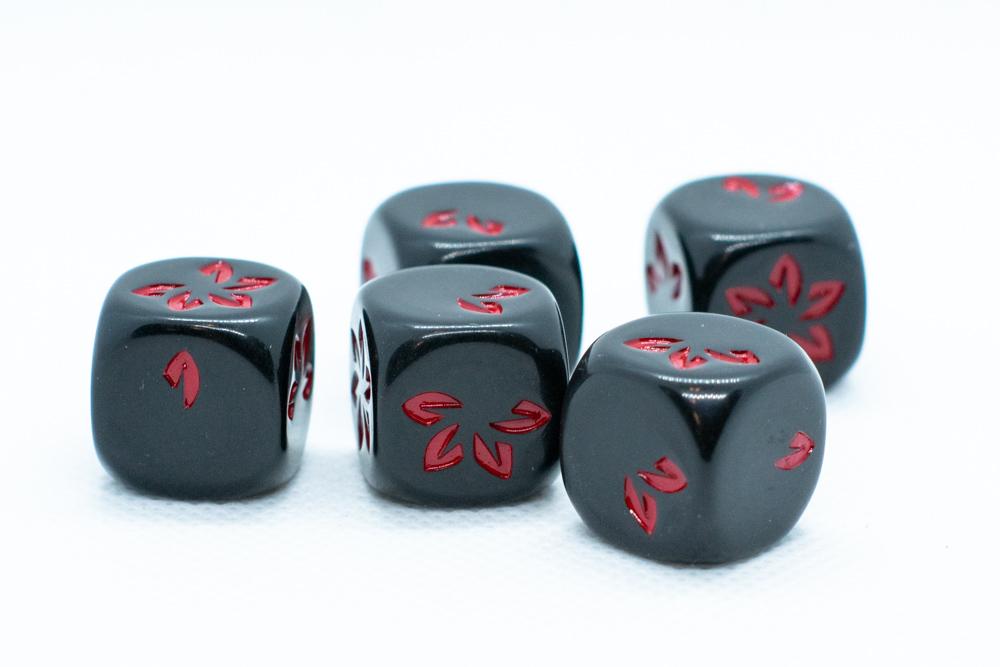 10-Pack Black w/Red Falling Petals Dice 16mm D6 Flower Dice (Online Only)