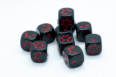 10-Pack Black w/Red Falling Petals Dice 16mm D6 Flower Dice (Online Only)