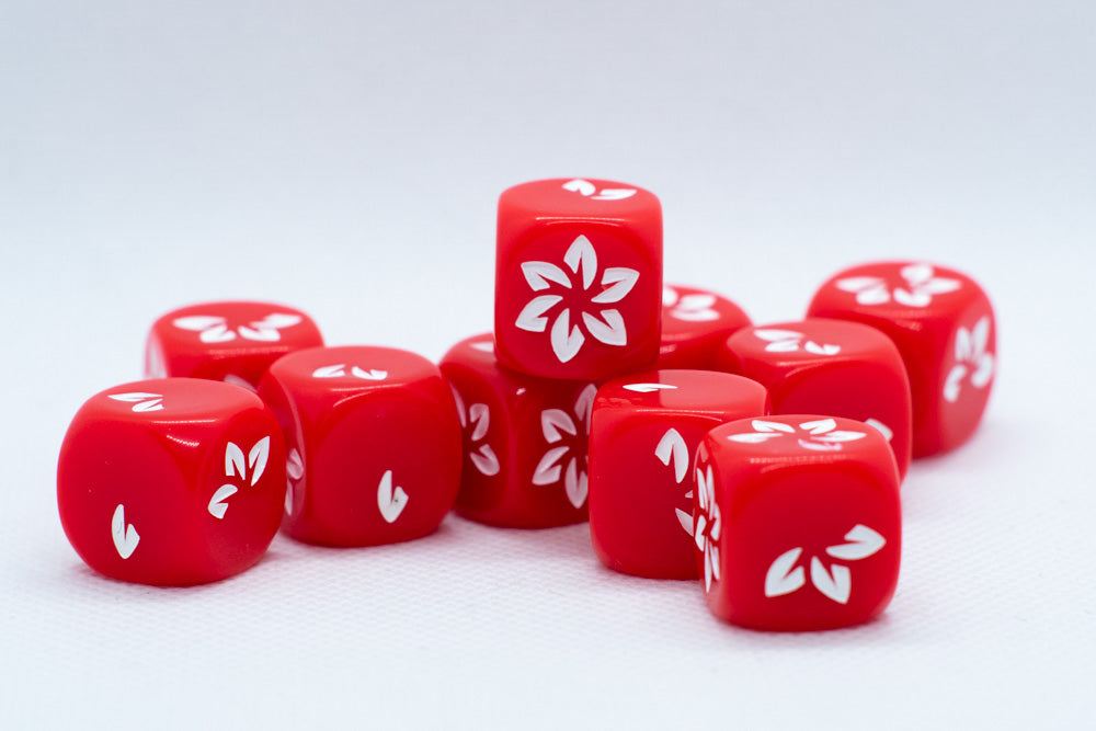 Red w/White Falling Petals Dice 16mm D6 Flower Dice (sold per die) (Online Only)