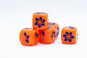 Orange w/Blue Falling Petals Dice 16mm D6 Flower Dice (sold per die) (Online Only)