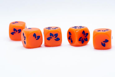 10-Pack Orange w/Blue Falling Petals Dice 16mm D6 Flower Dice (Online Only)
