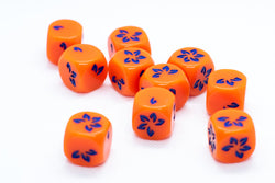 Orange w/Blue Falling Petals Dice 16mm D6 Flower Dice (sold per die) (Online Only)