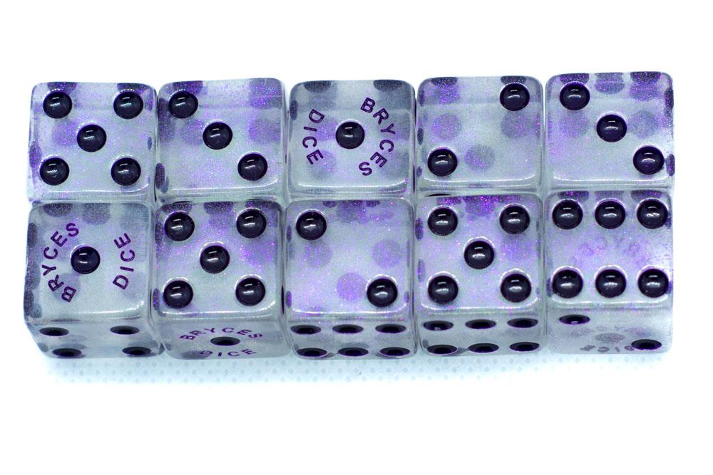 10-Pack BrycesDice 16mm Glitter d6 (Purple) Square Edge (Online Only)