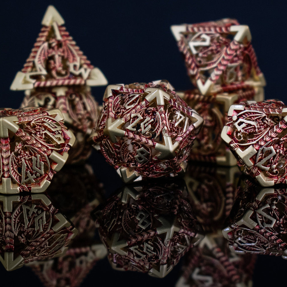 Dragonguard Hollow Metal Dice Set - Crimson and Gold (ONLINE ORDER ONLY)