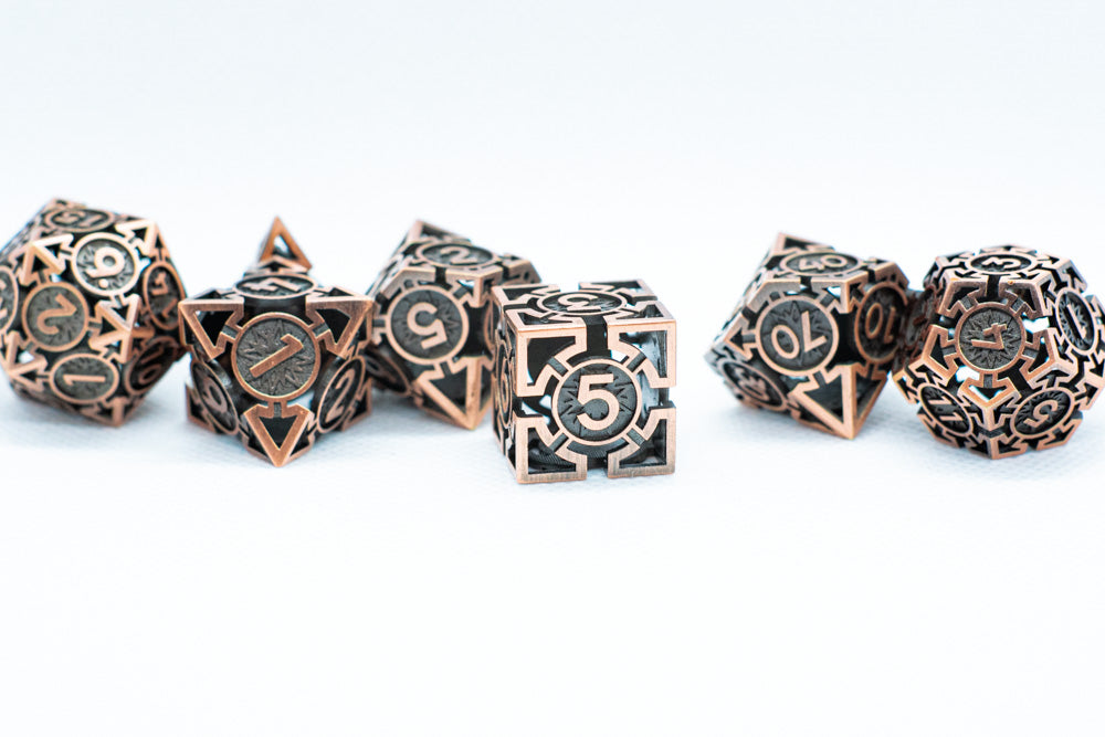 Rustic Copper Deadly Arrow Dice | 7-Dice RPG Set High Visibility (Online Only)