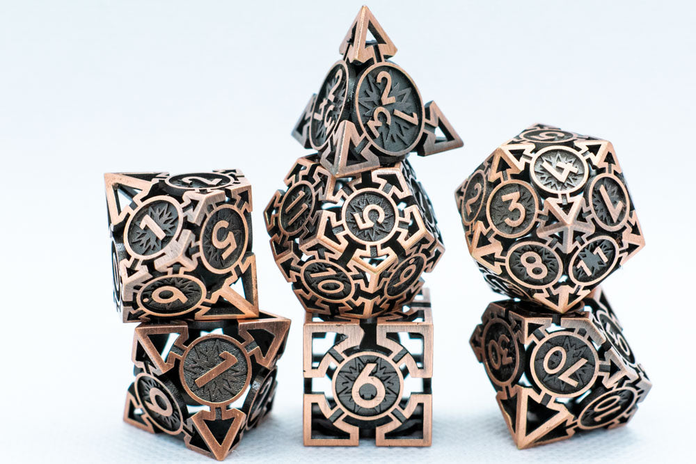 Rustic Copper Deadly Arrow Dice | 7-Dice RPG Set High Visibility (Online Only)