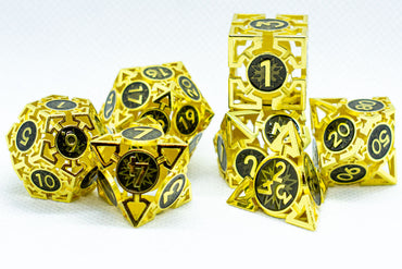 Gold w/Black Deadly Arrow Dice | 7-Dice RPG Set High Visibility (Online Only)
