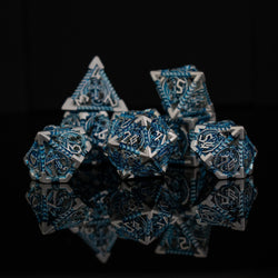 Dragonguard Hollow Metal Dice Set - Azure and Silver (ONLINE ORDER ONLY)