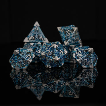 Dragonguard Hollow Metal Dice Set - Azure and Silver (ONLINE ORDER ONLY)